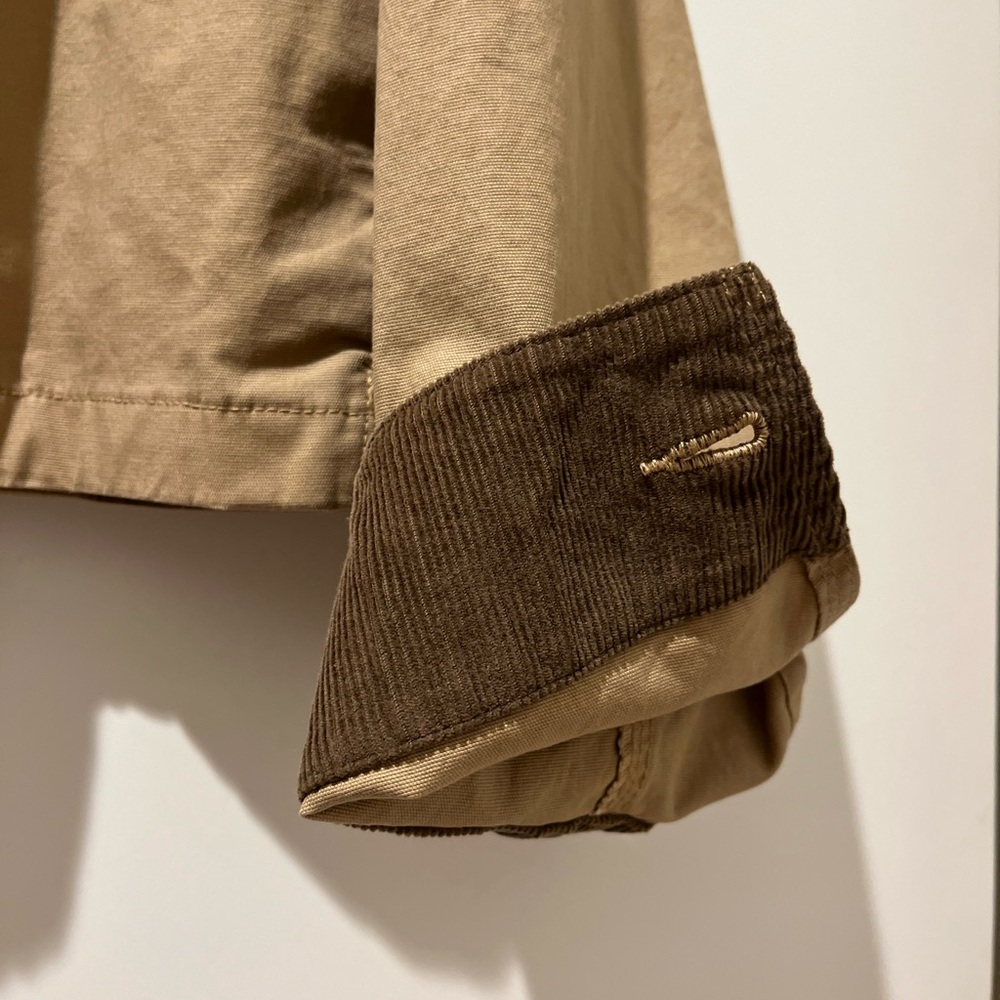 Uniqlo Women's Tan Cropped Jacket with Dark Brown Corduroy Collar - Picture 2 of 5
